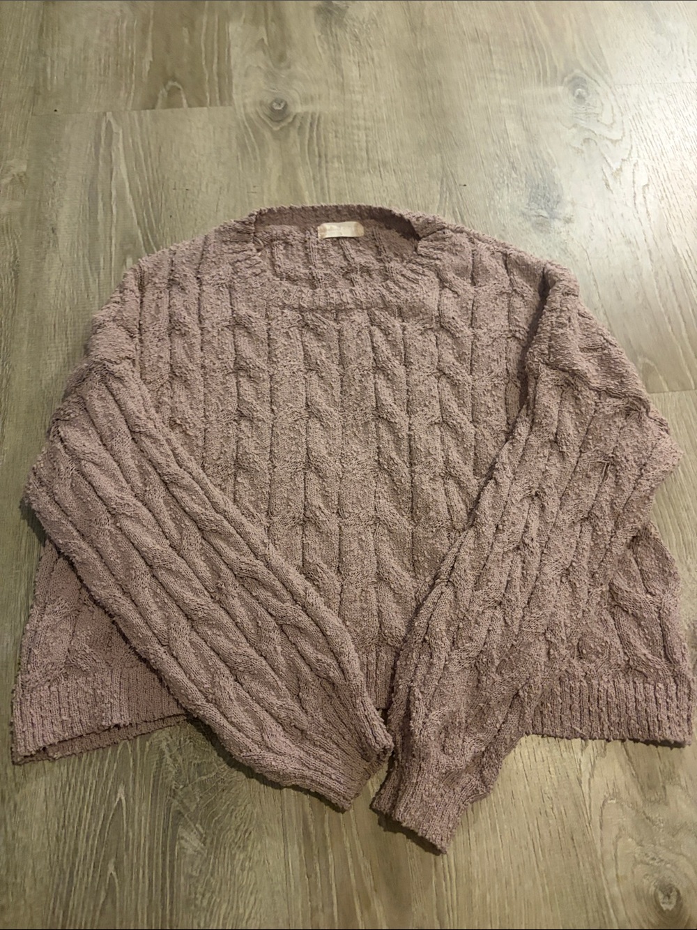 Altar'd State Dusty Mauve Cable-Knit Crew Sweater